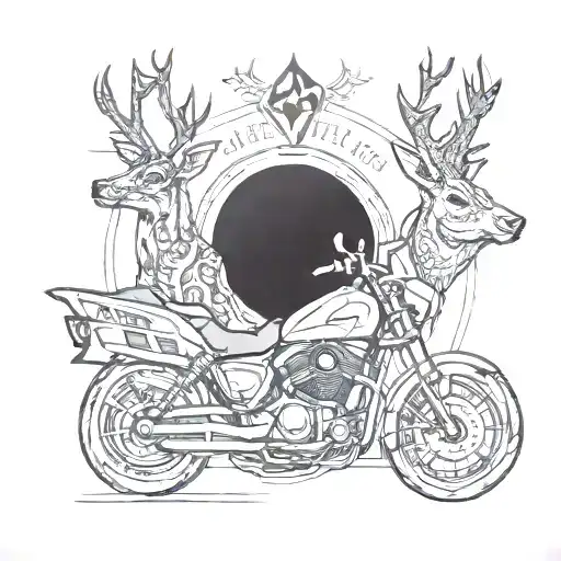 a deer, corvette, and a motorcycle  tattoo design idea