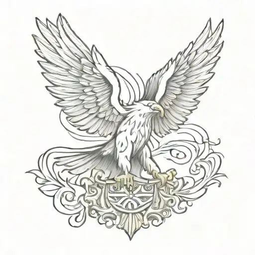 A sketch-style tattoo of the Albanian eagle in flight, with the Swedish Three Crowns incorporated into the wings for a unique and dynamic look tattoo design idea