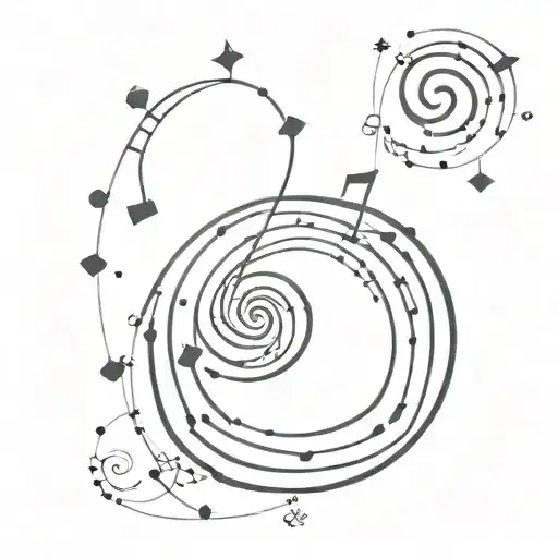 Incorporate a dotwork design of a spiral galaxy with musical notes floating through it, representing the client's interests in space and music tattoo design idea