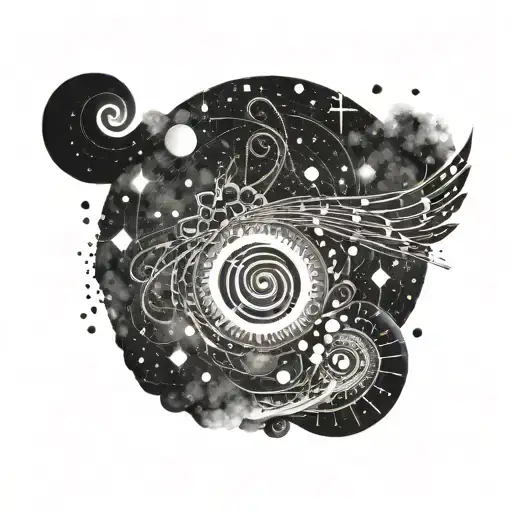 Incorporate a dotwork design of a spiral galaxy with musical notes floating through it, representing the client's interests in space and music tattoo design idea