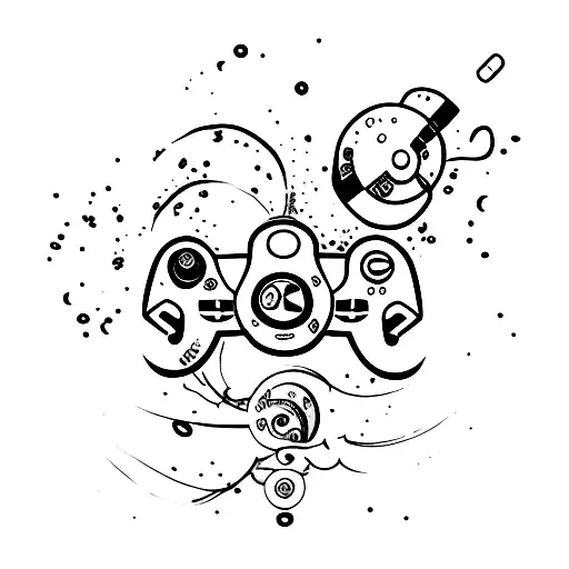 A minimalist tattoo of a gaming controller with coffee beans and steam coming out tattoo design idea