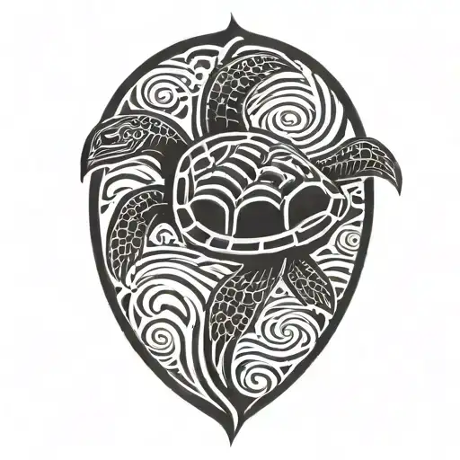 maori tribal turtle surrounded by water waves tattoo design idea