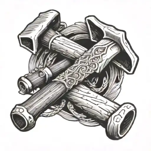 old hatchet and mallet  tattoo design idea