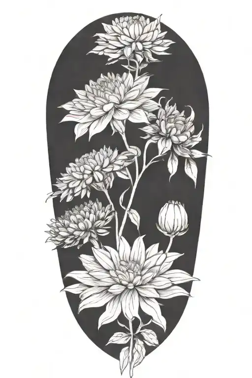 dahlia and chrysanthemum  tattoo design idea