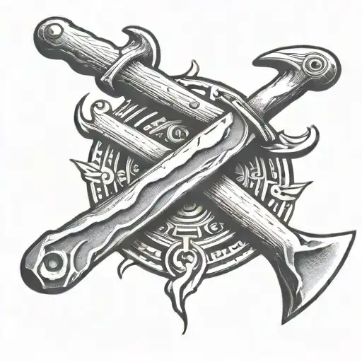 old hatchet and hammer  tattoo design idea