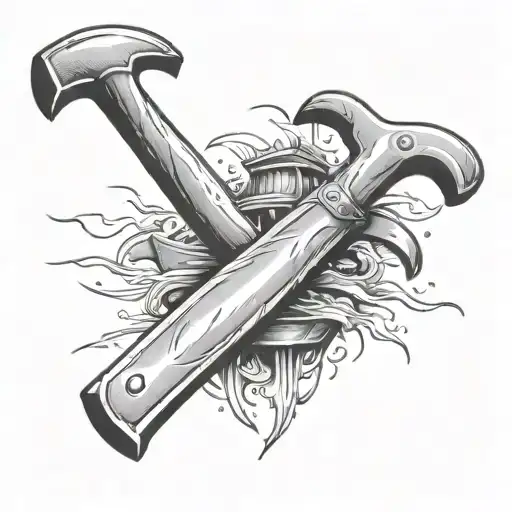 old boat building  hatchet and hammer  tattoo design idea
