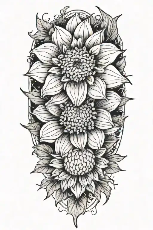 A blackwork tattoo of a dahlia and chrysanthemum  tattoo design idea