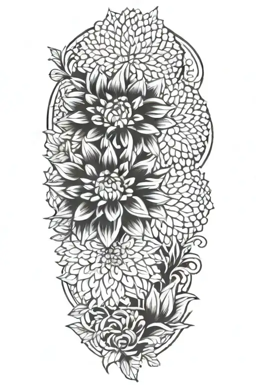 dahlia and chrysanthemum  tattoo design idea