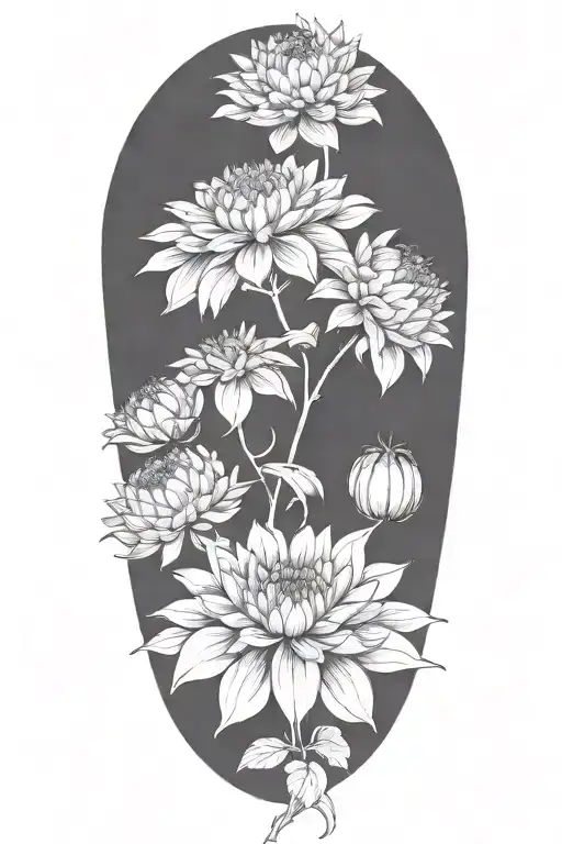 dahlia and chrysanthemum tattoo design idea
