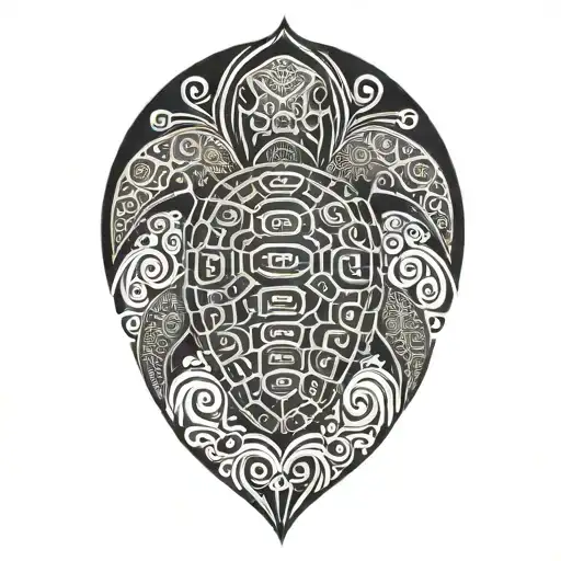 maori tribal turtle surrounded by water waves tattoo design idea