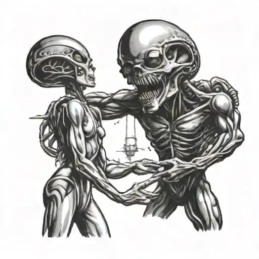 alien abduction scene depicting tattoo design idea
