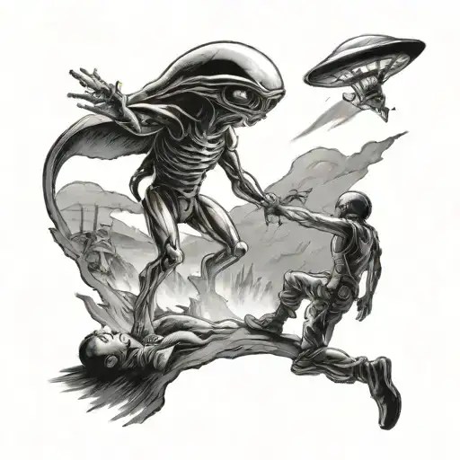alien abduction scene tattoo design idea