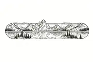 small and large mountain range with a lower tree line reflecting into a calm lake tattoo design idea