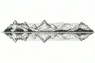 small and large mountain range with a lower tree line reflecting into a calm lake tattoo design idea