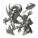 alien abduction scene tattoo design idea