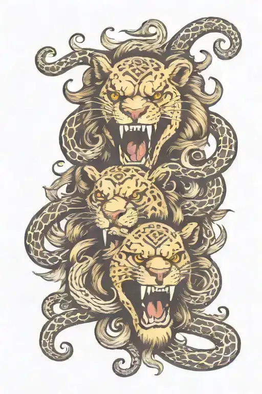 skulls snakes lion tattoo design idea