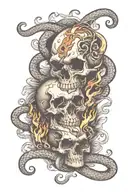 skulls snakes flame tattoo design idea