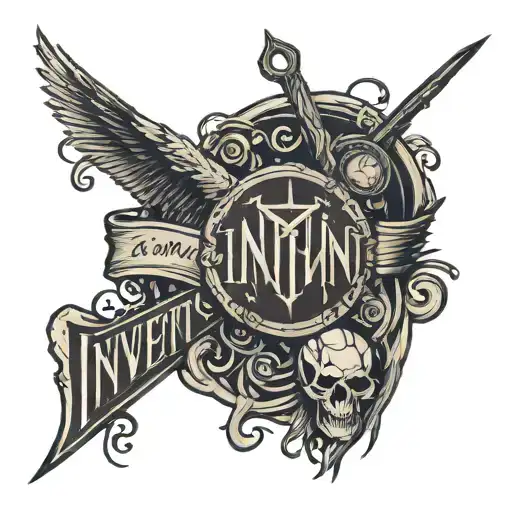 invent animate metal band logos with script that reads "i am enough" on top and "I am whole" on bottom tattoo design idea