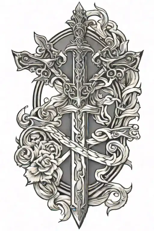 Tattoo resembling strength, resillience, christianity, faith, with sword tattoo design idea