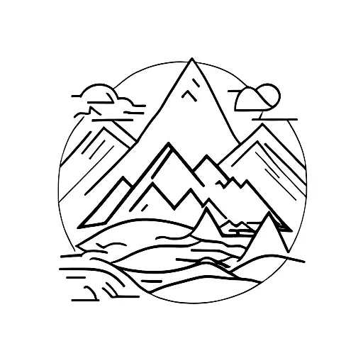 A minimalist silhouette of a hiker on a mountain peak tattoo design idea
