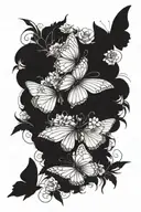 three butterflies flying up with flowers behind them tattoo design idea