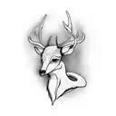 Thin humanoid creature with deer antlers. tattoo design idea
