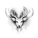 Thin humanoid creature with deer antlers. tattoo design idea