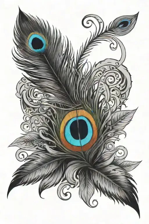 peacock feather and trident combination  tattoo design idea