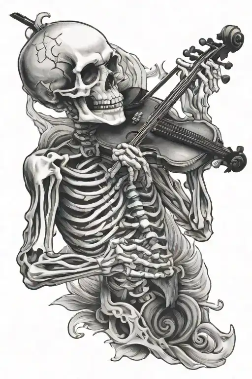 skeleton playing the violin tattoo design idea