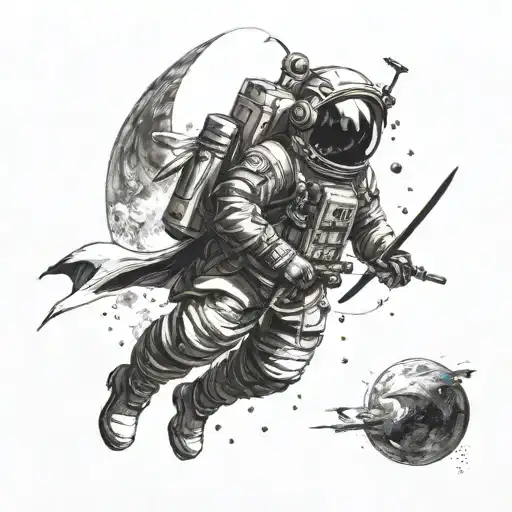 samurai astronaut Icarus tattoo design idea