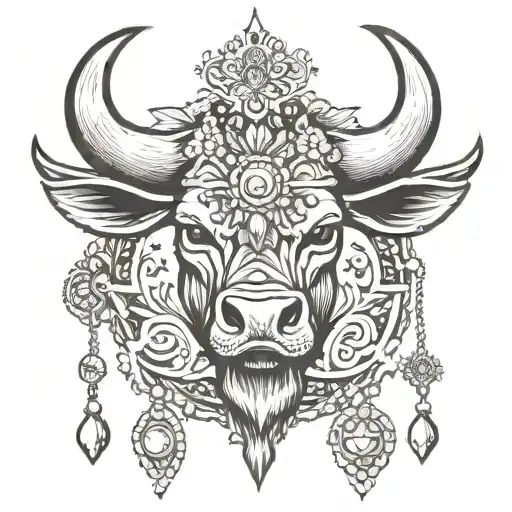 under the chest bull face with a chandelier on top   tattoo design idea