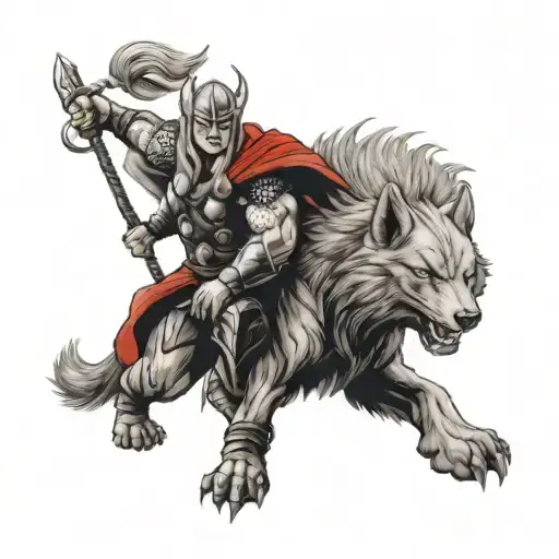  Thor mit Fenrir tattoo design idea