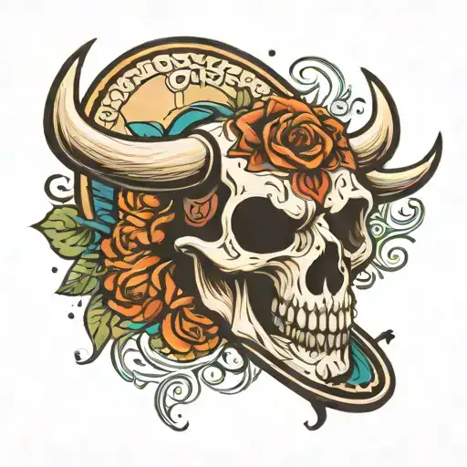 skateboard surfboard bull skull tattoo design idea