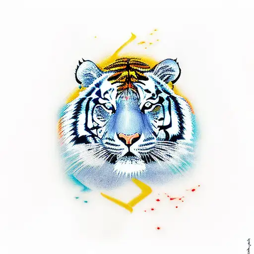 tiger with red and orage color abstract tattoo design idea