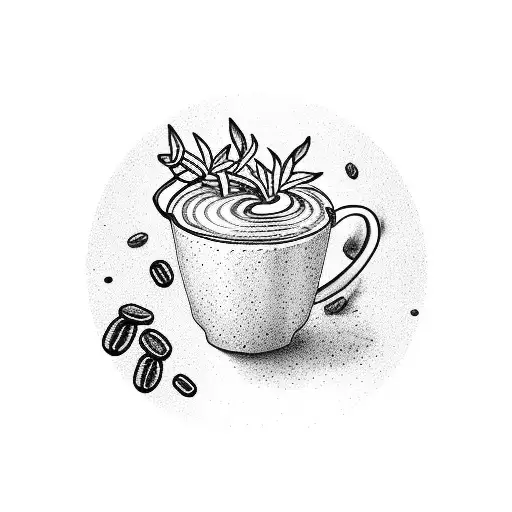 A barista pouring latte art of a coffee plant onto a coffee cup tattoo design idea