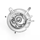 An abstract blackwork tattoo of a latte art design inspired by plants tattoo design idea