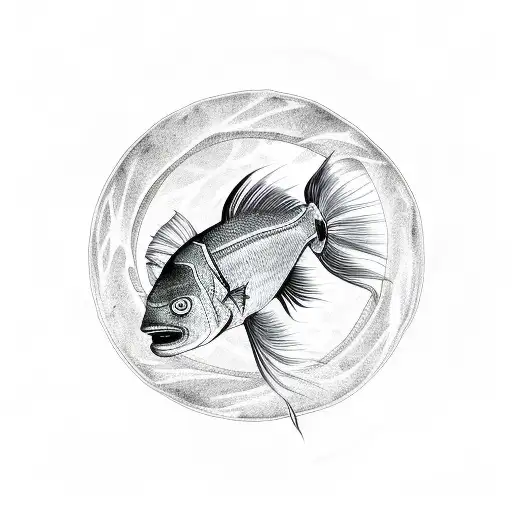 Scary Circling Pisces fish tattoo design idea
