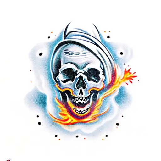 Skull with volcano exploding from out top of skull and vomit coming out the mouth tattoo design idea