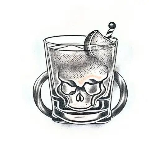 old fashioned cocktail with a skull and ice inside the glass tattoo design idea