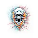 Skull with lava exploding from out top of skull and vomit coming out the mouth tattoo design idea