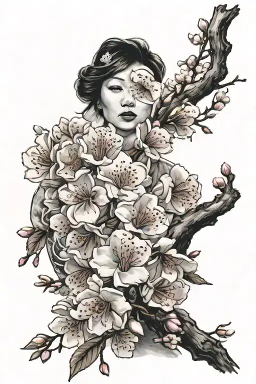 cherry blossoms and Japanese style tattoo tattoo design idea