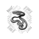 A snake coiled around a bricklayer's tool, with playing cards scattered around tattoo design idea