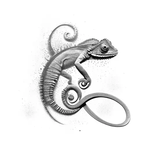 A chameleon holding a spray paint can in its tail, creating a graffiti masterpiece tattoo design idea