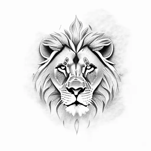 photo realistic lion and roses  tattoo design idea