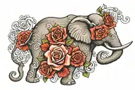 Elephant With Roses tattoo design idea