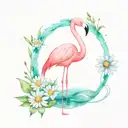 pink flamingo with 2 daisies   tattoo design idea