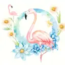 pink flamingo with 2 daisies   tattoo design idea