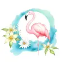 pink flamingo with 2 daisies   tattoo design idea