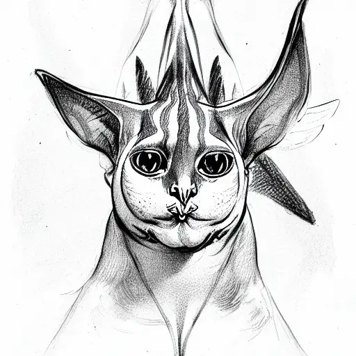 sphinx cat with wings and two heads tattoo design idea