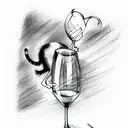 cat with wine glass tattoo design idea